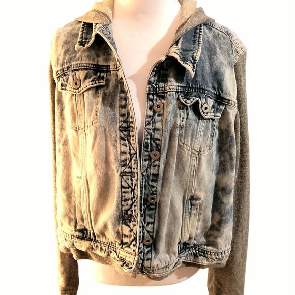 Vintage LEI Stone Acid washed sweater denim jacket XXL button distress thrashed - Picture 1 of 11
